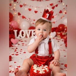 🎂 First Birthday Cake Smash Outfit – Custom made red satin bloomers valentines